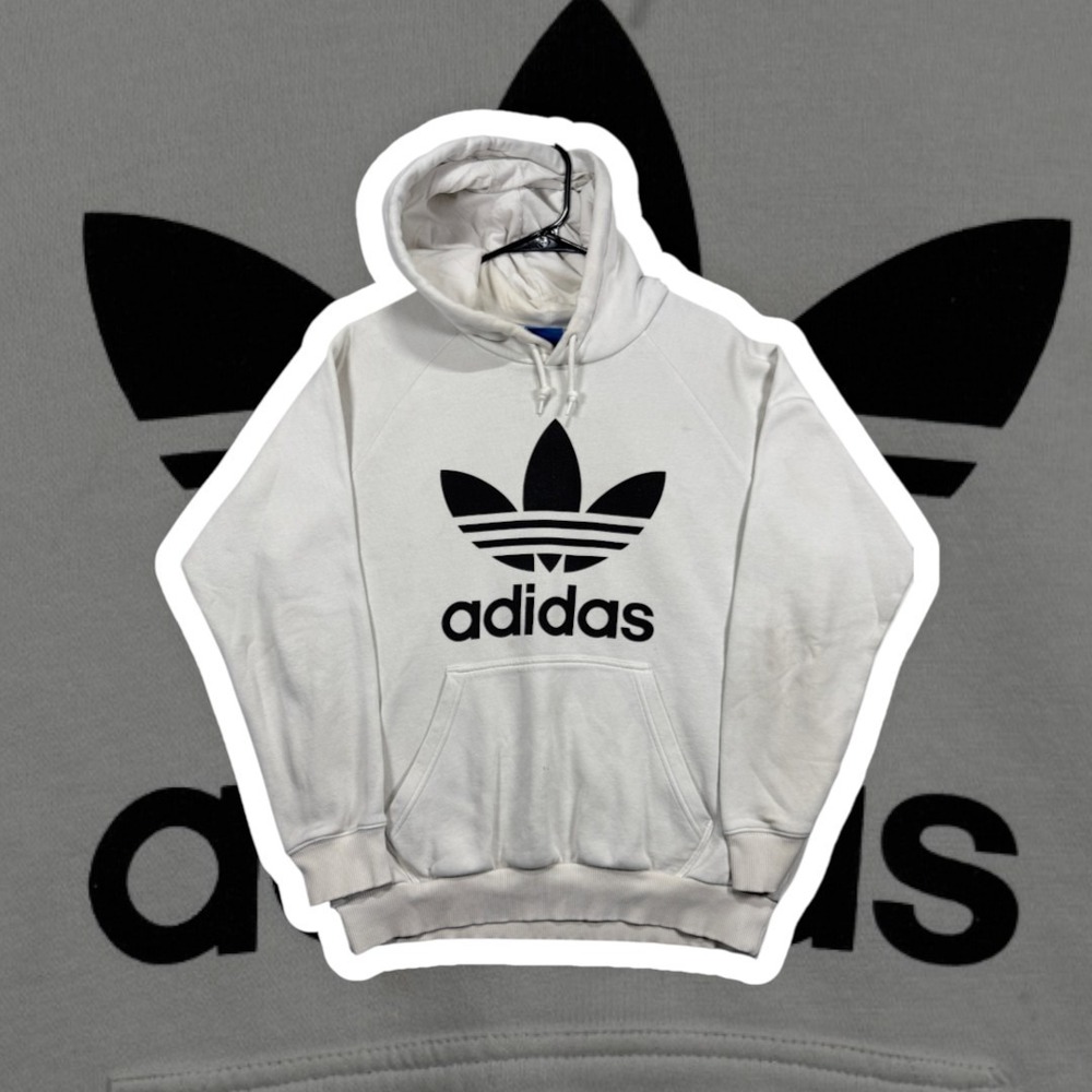 Adidas Originals Trefoil Hoodie Mens Large Off White Cream Pullover Sweatshirt
